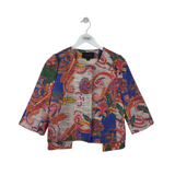 CARLISLE PRINT 3/4 SLEEVE DESIGNER BLAZER BEIGE BLUE 8