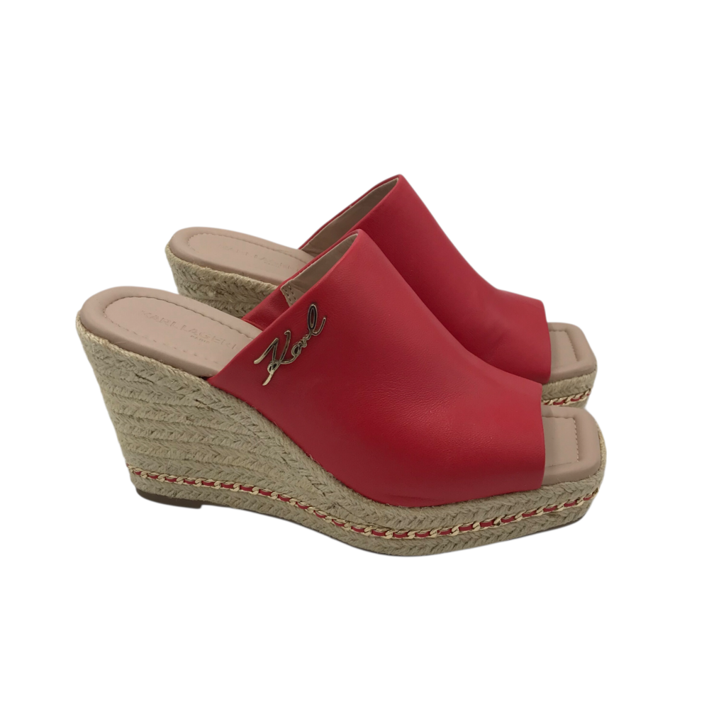 KARL LAGERFELD PARIS ESPADRILLE WEDGE SANDAL SHOES RED 7M