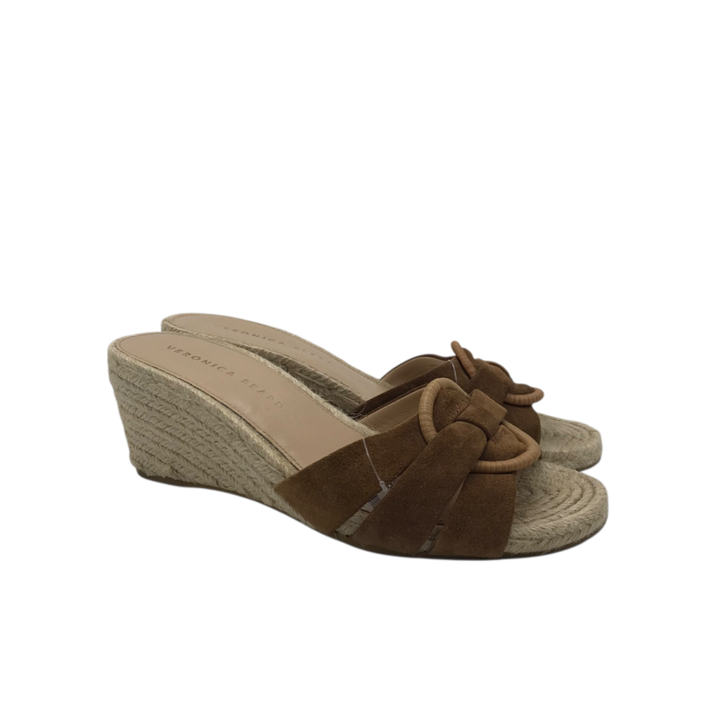 VERONICA BEARD ESPADRILLE WEDGE SLIDE SHOES BROWN 7.5M