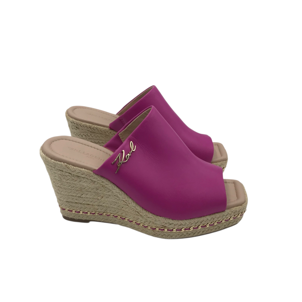 KARL LAGERFELD PARIS ESPADRILLE WEDGE SANDAL SHOES MAGENTA 7M