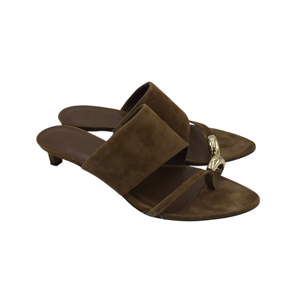 VINCE RET$149 SUEDE TOE SANDAL SHOES BROWN 9.5M