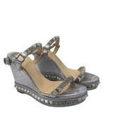 CHRISTIAN LOUBOUTIN PYRACLOU 110 WEDGES LUXE SHOES SILVER 40