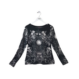 JOHNNY WAS PRINT LONG SLEEVE TOP BLACK WHITE LARGE