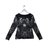 JOHNNY WAS PRINT LONG SLEEVE TOP BLACK WHITE LARGE