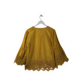CHICO'S LACE TRIM LONG SLEEVE TOP MUSTARD 0