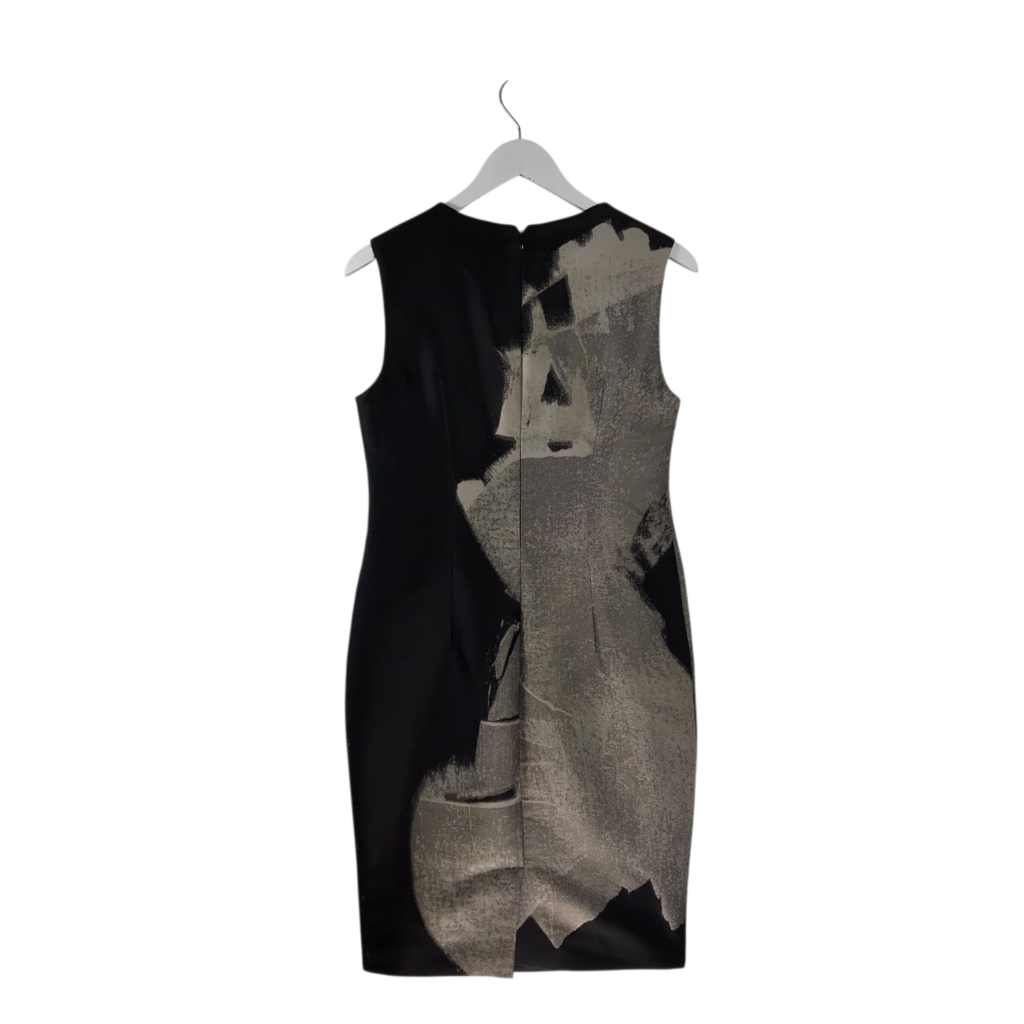 CAROLINA HERRERA GRAPHIC PRINT SLEEVELESS LUXE DRESS BLACK CREAM 10