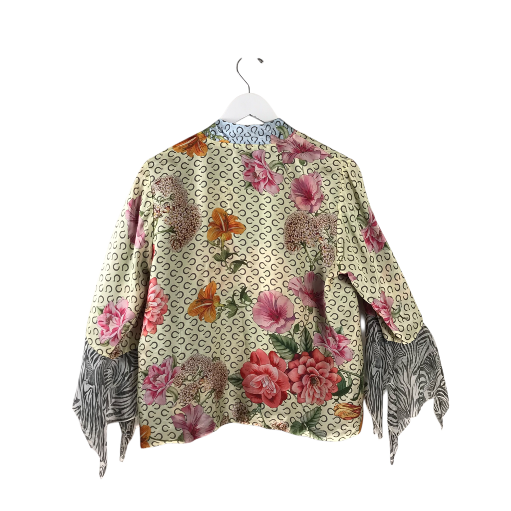 JOHNNY WAS RET$310 SILK REVERSIBLE DESIGNER KIMONO GRAY PINK SMALL