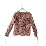 PAIGE 100% SILK LONG SLEEVE DESIGNER TOP PINK BROWN SMALL