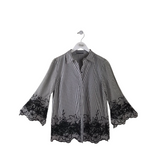 ELIE TAHARI 3/4 SLEEVE STRIPE DESIGNER BLOUSE BLACK WHITE SMALL P
