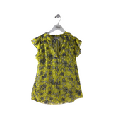 ROBERT GRAHAM CAP SLEEVE DESIGNER BLOUSE YELLOW WHITE SMALL