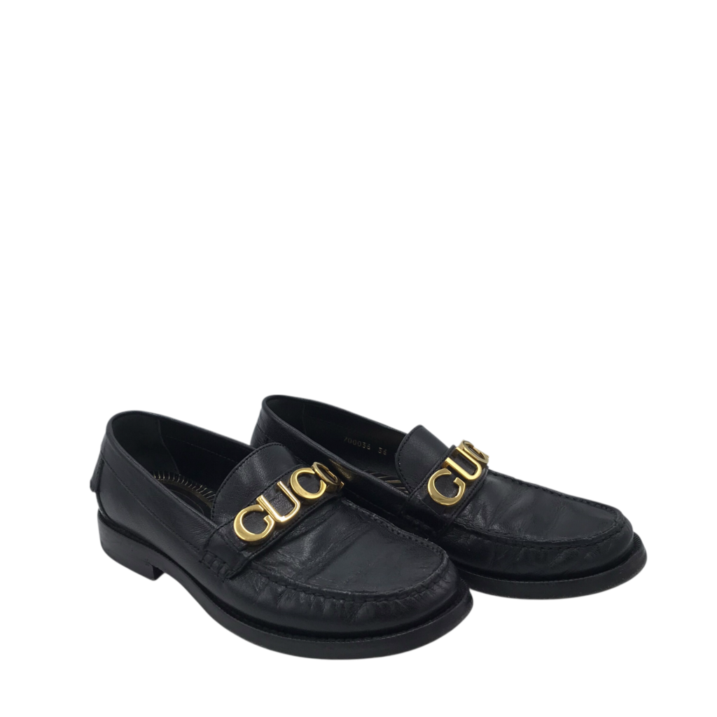 GUCCI CARA LOGO LOAFERS LUXE SHOES BLACK 36