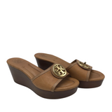 TORY BURCH WEDGE SLIDE SHOES BROWN 8