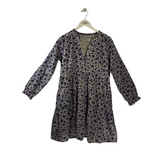 OLIVIA JAMES FLORAL LONG SLEEVE DESIGNER DRESS NAVY WHITE XSMALL