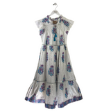 NWT$234 MIDI FLORAL CAP SLEEVE DESIGNER DRESS WHITE PURPLE XSMALL