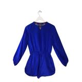 RET$393 SILK EMBELLISHED LONG SLEEVE DESIGNER ROMPER COBALT BROWN SMALL