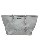 MICHAEL MICHAEL KORS LARGE STUDDED TOTE HANDBAG WHITE SILVER