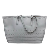 MICHAEL MICHAEL KORS LARGE STUDDED TOTE HANDBAG WHITE SILVER