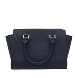 MICHAEL MICHAEL KORS "SELMA" SAFFINO LEATHER SATCHEL HANDBAG NAVY GOLD