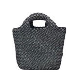 RET$245 METALLIC WOVEN CROSSBODY HANDBAG SILVER BLACK