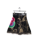 FACE PRINT FLARE DESIGNER SKIRT BLACK PINK MEDIUM