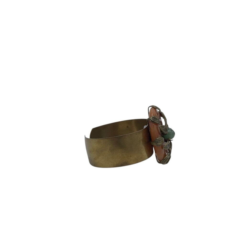 BRASS CUFF GEMSTONE BRACELET BRASS GREEN