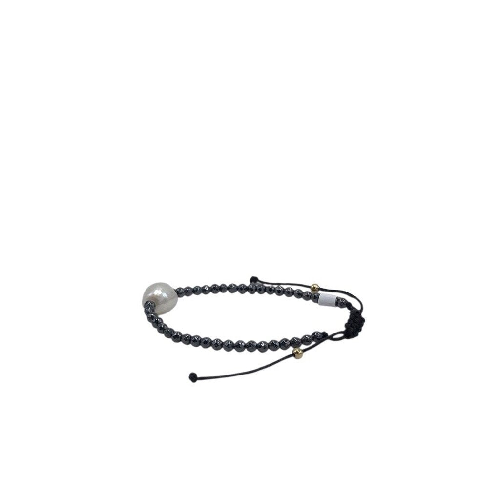 ADJUSTABLE BEADS FRESHWATER PEARL BRACELET BLACK WHITE