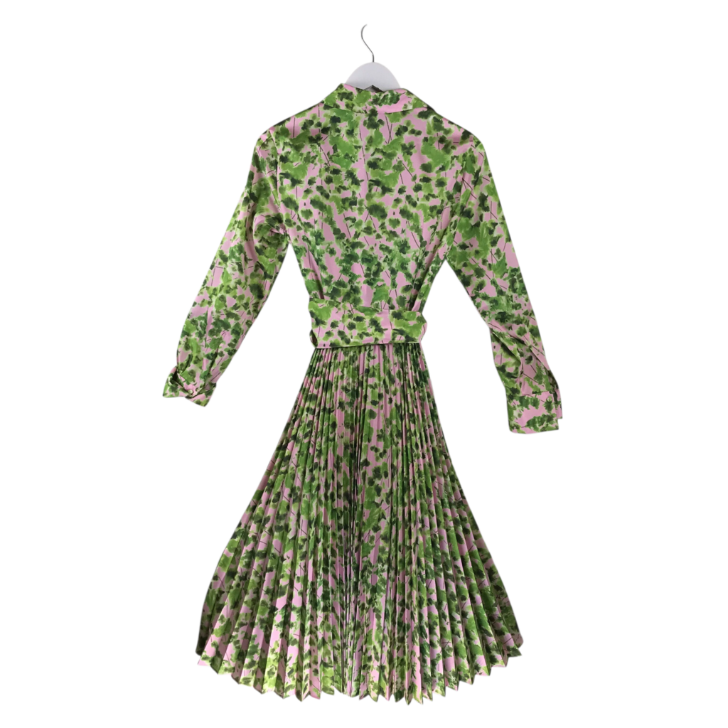 CAROLINA HERRERA PRINT SHIRT DRESS LONG SLEEVE LUXE DRESS GREEN PINK 6