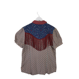 DOUBLE D RANCH FRINGE SHORT SLEEVE DESIGNER BLOUSE BLUE RED LARGE