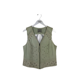 DOUBLE D RANCH LEATHER STUD ZIP DESIGNER VEST MINT SILVER MEDIUM