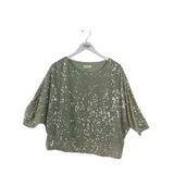 RET$890 SEQUIN SHORT SLEEVE DESIGNER TOP GREEN 8