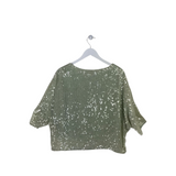 RET$890 SEQUIN SHORT SLEEVE DESIGNER TOP GREEN 8