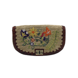 BRAHMIN NWT$245 EMBROIDERED STRAW CLUTCH HANDBAG GREEN TAN