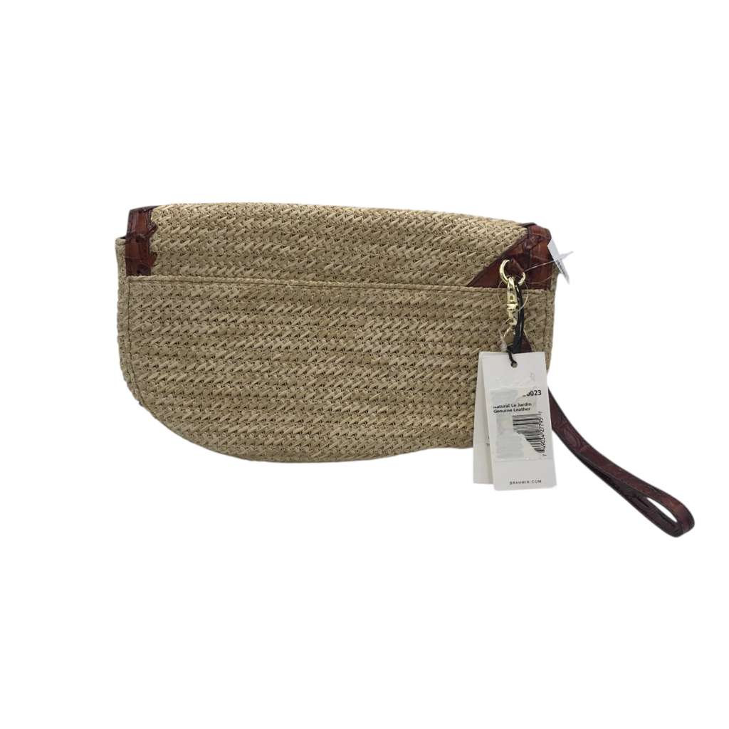 BRAHMIN NWT$245 EMBROIDERED STRAW CLUTCH HANDBAG GREEN TAN