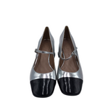 RET$160 LEATHER MARY-JANE SHOES SILVER BLACK 10
