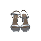 STUART WEITZMAN RET$545 LEATHER BLOCK HEEL SANDAL DESIGNER SHOES SILVER 9.5