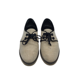 TORY BURCH RET$358 "FAWN" CANVAS ESPADRILLE OXFORD SHOES TAN BLACK 7