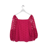 TRINA TURK EYELET LONG SLEEVE DESIGNER TOP PINK MEDIUM