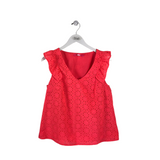 LILLY PULITZER EYELET FLUTTER SLEEVE DESIGNER TOP RED MEDIUM