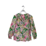 LILLY PULITZER 100% SILK LONG SLEEVE DESIGNER TOP PINK GREEN SMALL