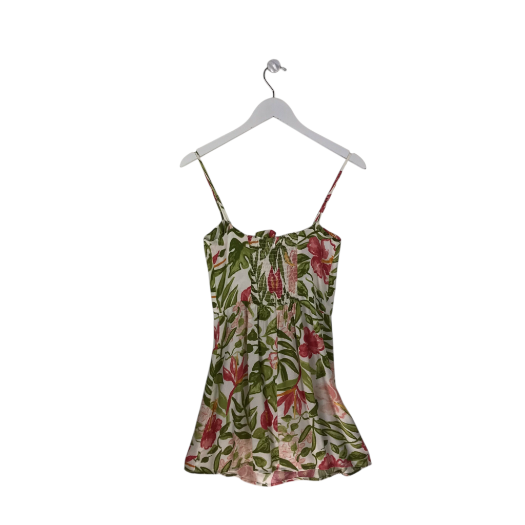 REFORMATION SLEEVELESS FLORAL DESIGNER DRESS OLIVE PINK 4