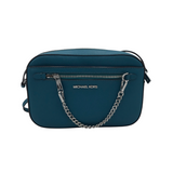 MICHAEL KORS RET$258 "JETSET" LEATHER CROSSBODY HANDBAG BLUE SILVER
