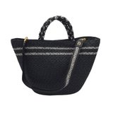 ERIC JAVITS "GRAN ANTOINETTE" STRAW TOTE HANDBAG BLACK WHITE