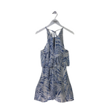 BCBGMAXAZRIA RUFFLE SLEEVELESS DESIGNER DRESS WHITE BLUE XS