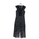 EMBROIDERED CAP SLEEVE DESIGNER JUMPSUIT BLACK WHITE 0