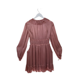 RUFFLE LONG SLEEVE DESIGNER DRESS PINK 2