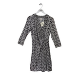 ANNE KLEIN NWT$99 PRINT MOCK WRAP LONG SLEEVE DRESS WHITE BLACK 10