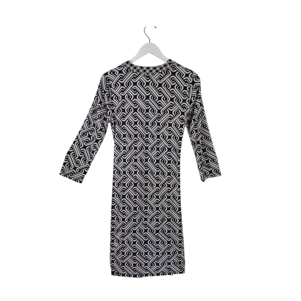 ANNE KLEIN NWT$99 PRINT MOCK WRAP LONG SLEEVE DRESS WHITE BLACK 10