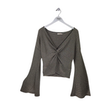 RAMY BROOK FLARE SLEEVE DESIGNER SWEATER GREEN ORANGE LARGE