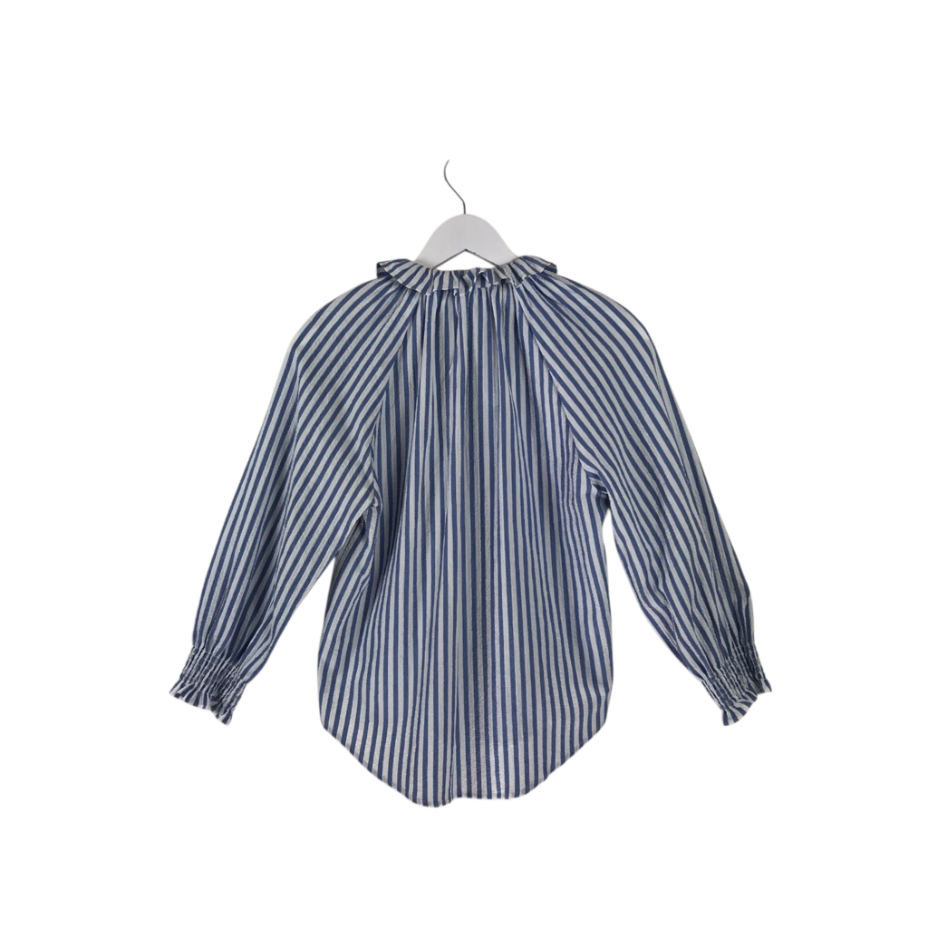 VERONICA BEARD STRIPE LONG SLEEVE DESIGNER BLOUSE BLUE WHITE SMALL