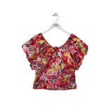 MARC NEW YORK FLORAL PUFF SLEEVE TOP RED YELLOW SMALL